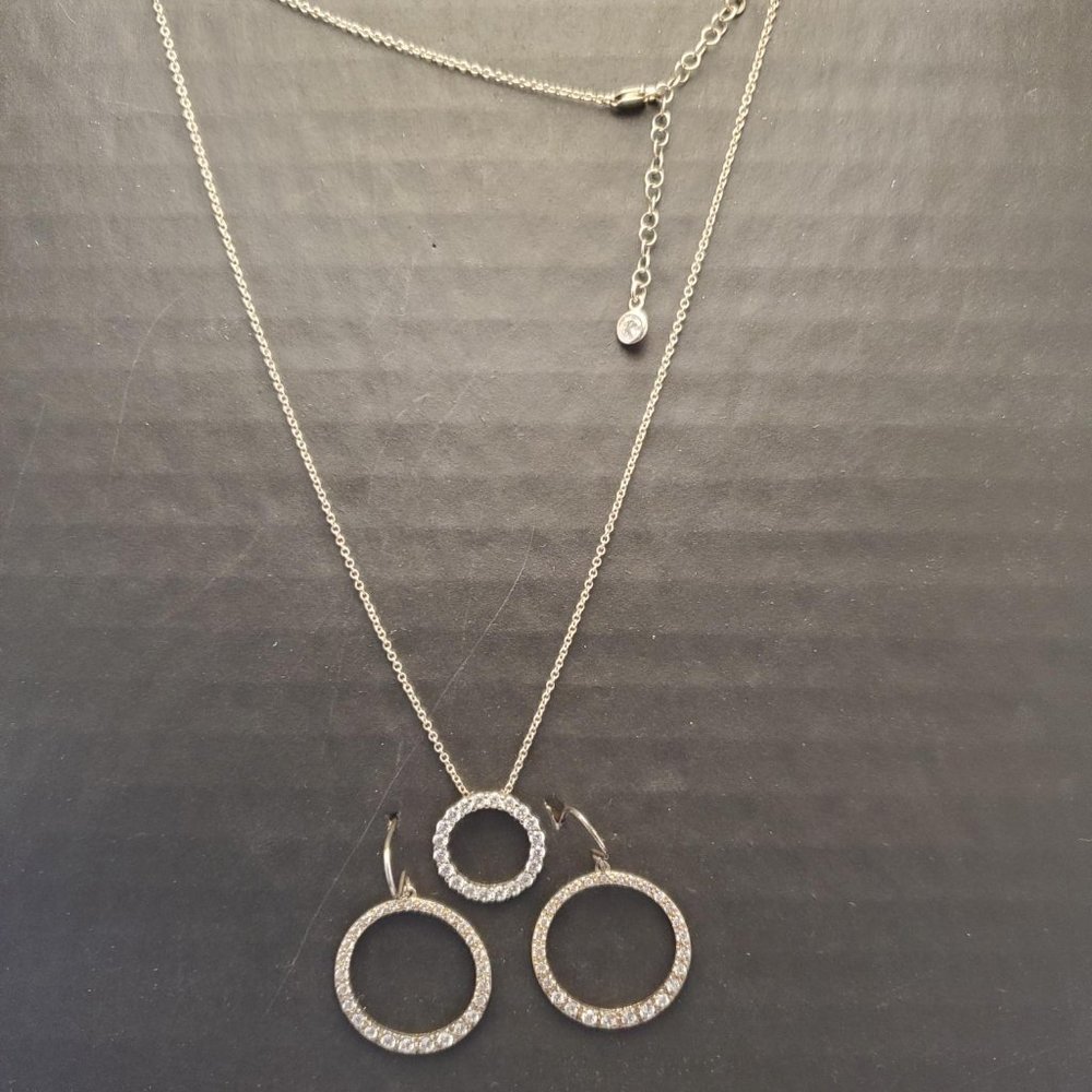 Sterling Silver/Cubic Zirconia Eternity Ring Necklace and Earring Set